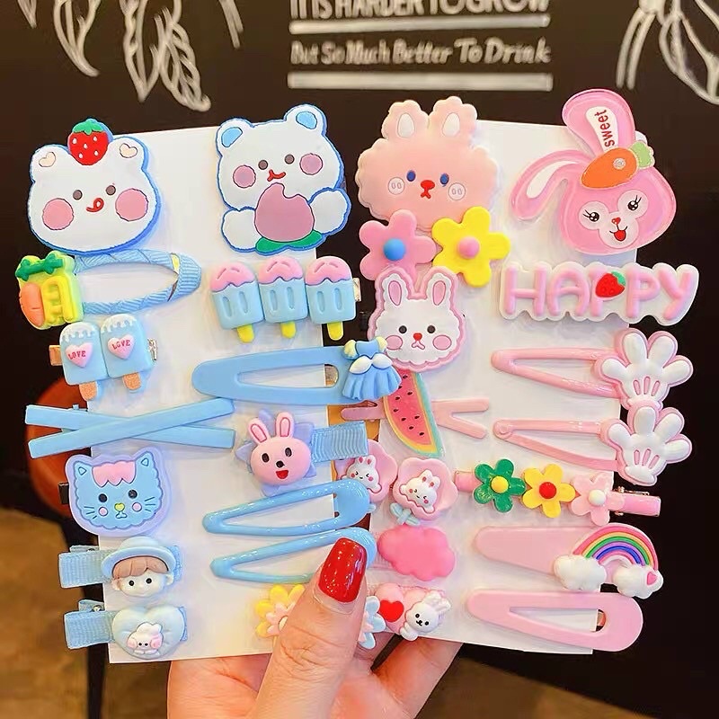Set 14 Kẹp Tóc Hình Trái Cây, Hoạt Hình Dễ Thương Thời Trang Cho Bé Gái