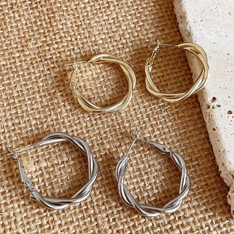 Khuyên Tai Tròn Xoắn Phong Cách Hàn Quốc, Hoa Tai Hợp Kim Mạ Vàng 925 Không Gỉ  Bonnies Accessories