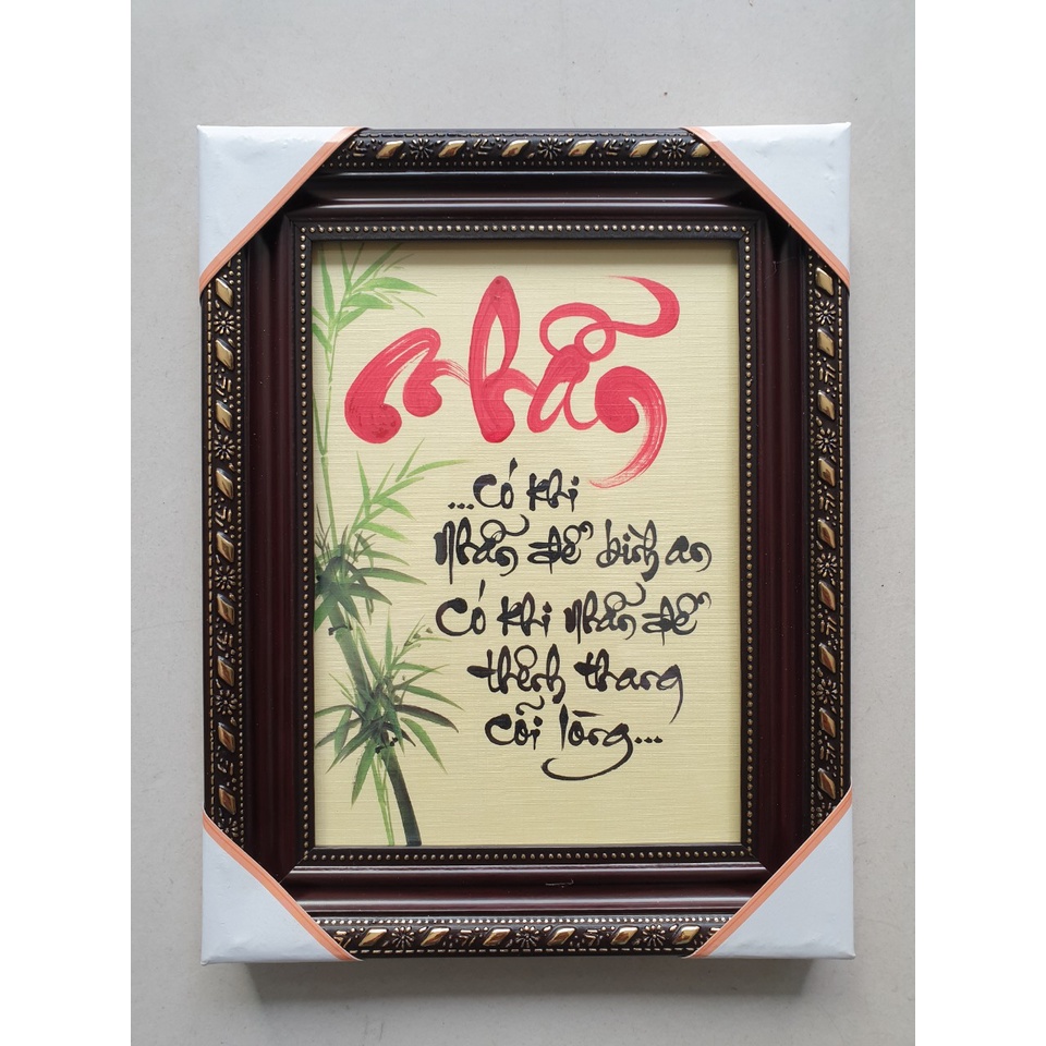 Khung tranh thư pháp để bàn chữ Nhẫn 18x23