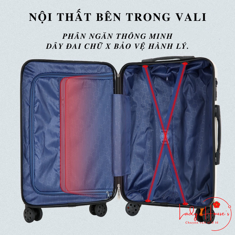 HÌNH THẬT_Vali Du Lịch Tay Kéo In Hình Travel Dễ Thương 4 Bánh Xe Xoay 360 Độ Chất Liệu Nhựa Nhám PC+ABS