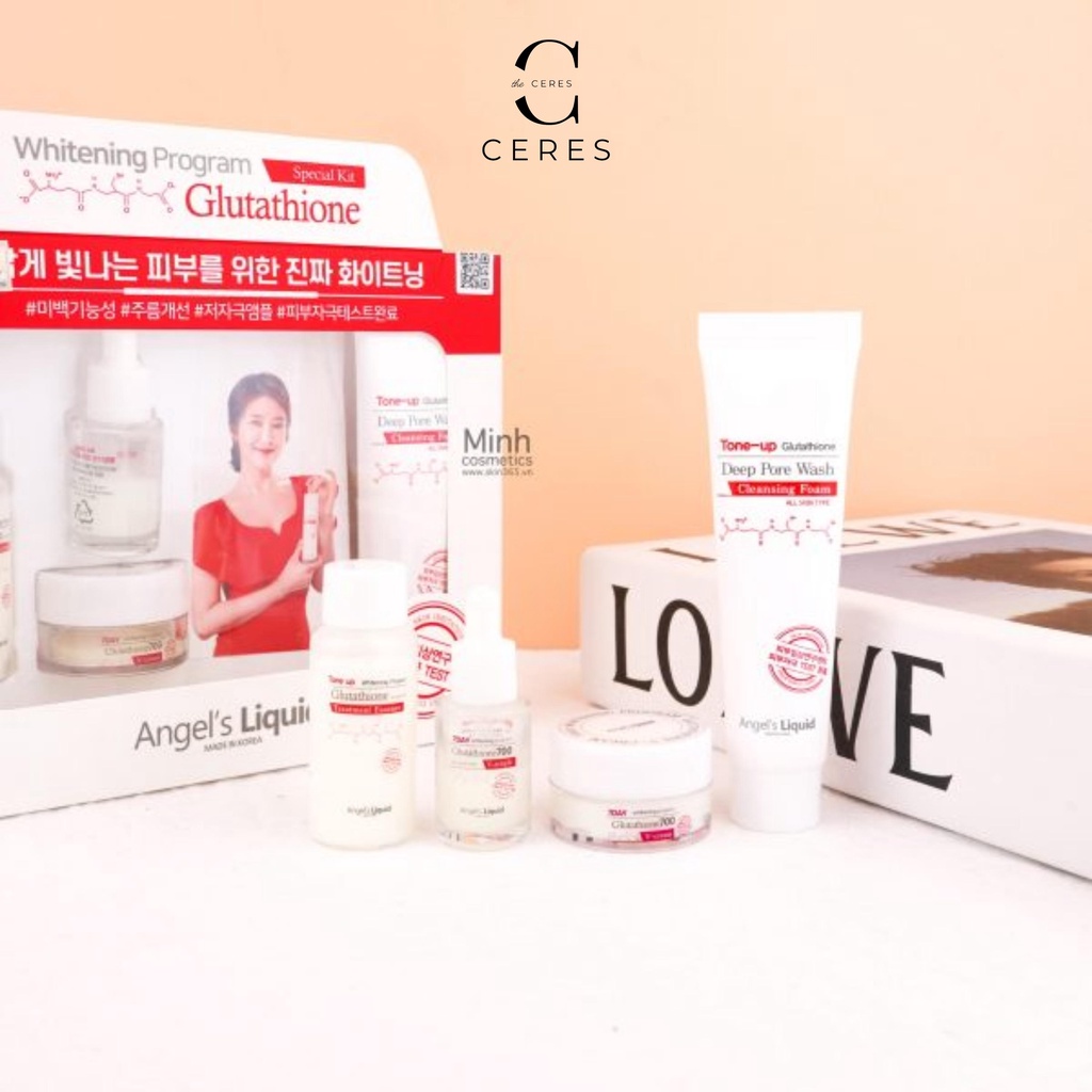 Bộ Kit Angel's Liquid 4 Sản Phẩm Whitening Program Glutathione Special Dưỡng Trắng Da Mờ Thâm Nám