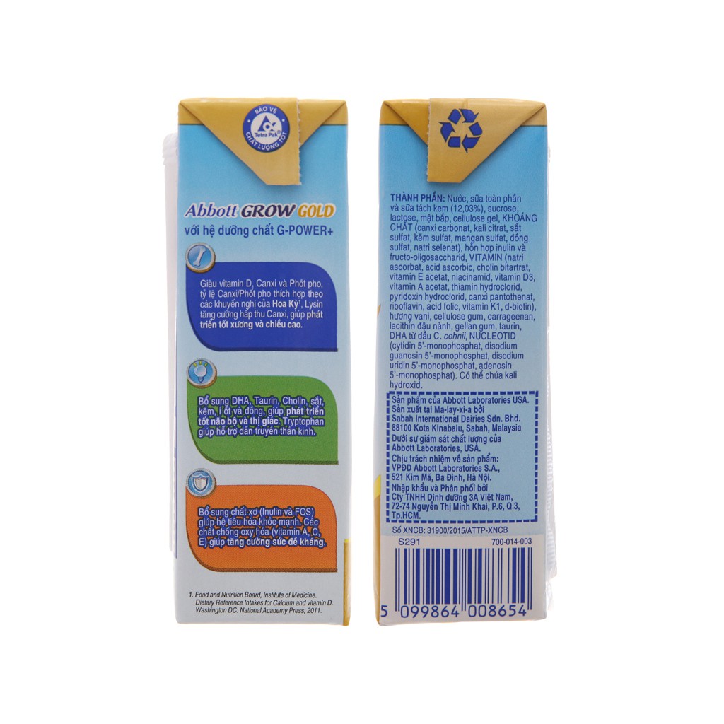 Combo 2 Lốc  Sữa bột pha sẵn Abbott Grow gold 180ml - HSD Luôn Mới