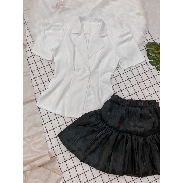 [HÀNG THIẾT KẾ] NS09 Set áo vest ngắn tay hai nút kèm quần váy siêu sang. | BigBuy360 - bigbuy360.vn