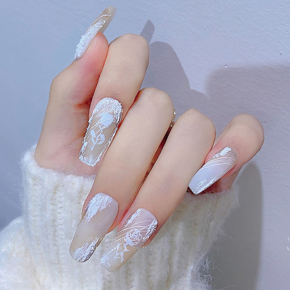 [Hàng mới về] Nhãn dán trang trí móng họa tiết hoa hồng màu trắng đen đa dạng phong cách Hàn Quốc và Nhật Bản