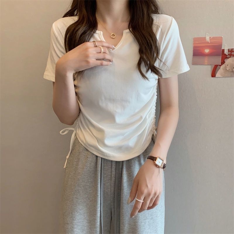 Áo Thun Tay Ngắn Cổ Chữ v Có Dây Rút Mẫu Mới 2022 JL-TX-241