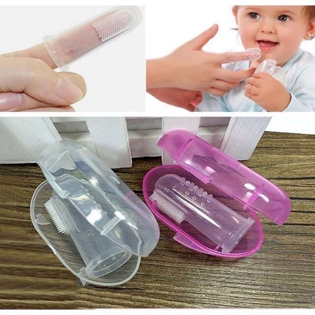 Tưa lưỡi xỏ ngón Silicon đầu mềm đánh răng cho bé từ 0-3 tuổi
