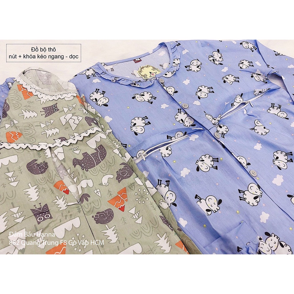 [SIZE 40-80KG] Đồ bộ bầu và cho bé ty có khóa cho bé ty vải cotton cao cấp thoáng mát có lưng thun điều chỉnh