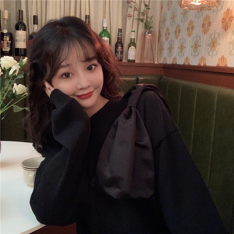 ZHELIHANGFEI Áo Thun Sweater Tay Dài Dáng Rộng Đính Nơ Dễ Thương