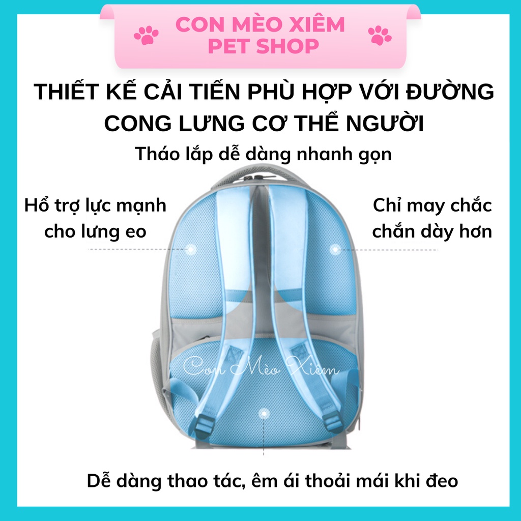 Balo chó mèo Petkit breezy ver 2 quạt điều hòa làm mát có đèn, túi đựng vận chuyển thông minh Con Mèo Xiêm