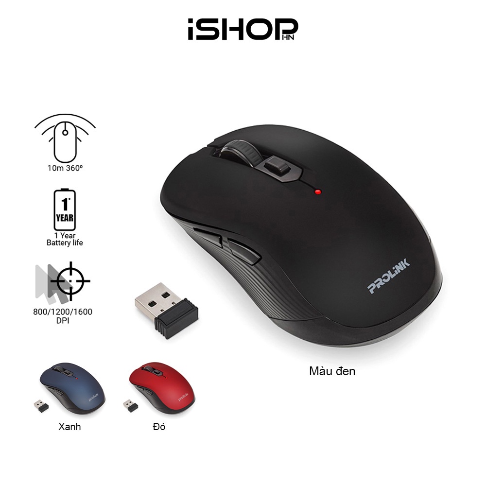 Chuột không dây Prolink PMW6009 thiết kế ôm tay, độ phân giải cao, tiết kiệm pin, giá rẻ