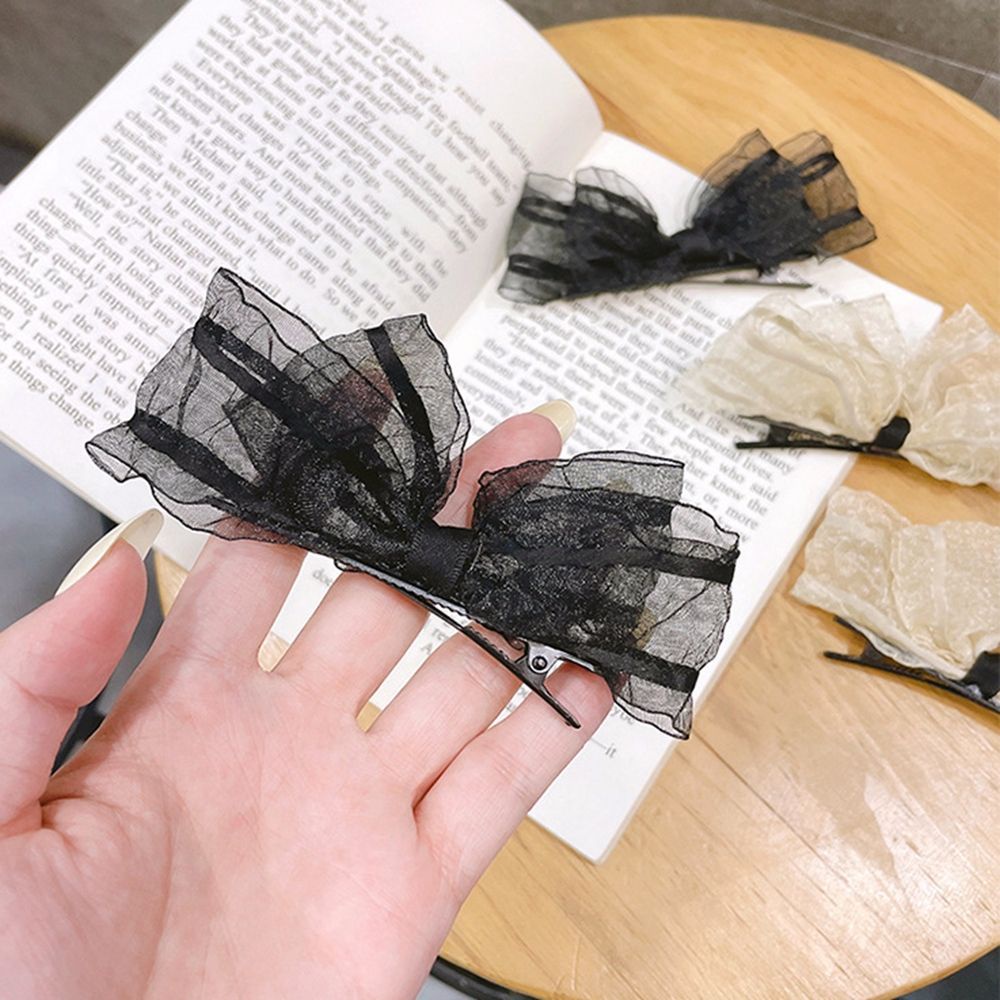 Kẹp Tóc Mỏ Vịt Vải Ren Nơ Bằng Hợp Kim Nhiều Màu Sang Trọng Cho Nữ