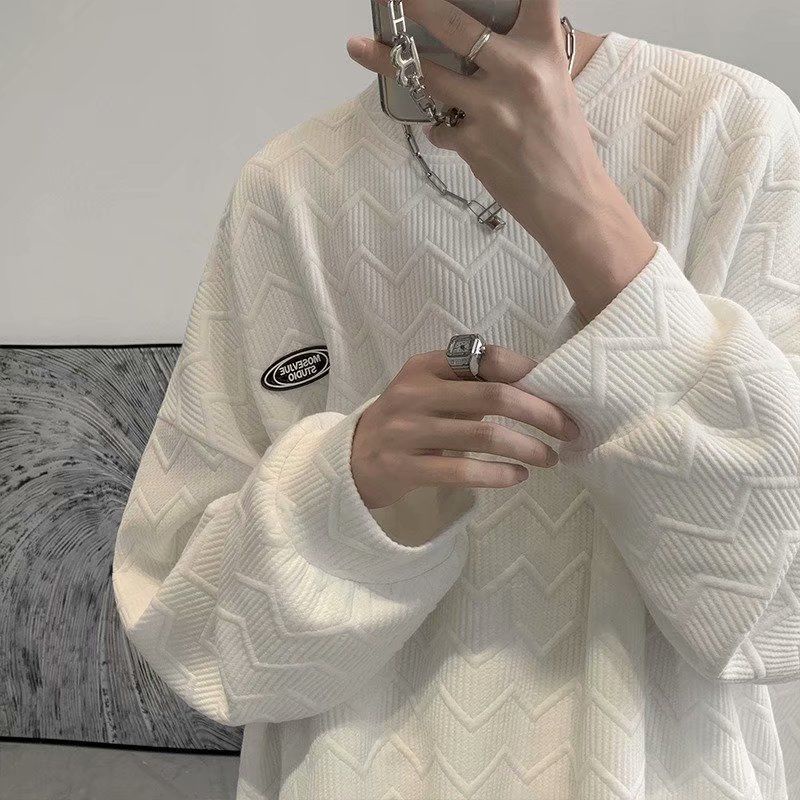 Áo Sweater cổ tròn dáng rộng ba chiều thiết kế độc đáo