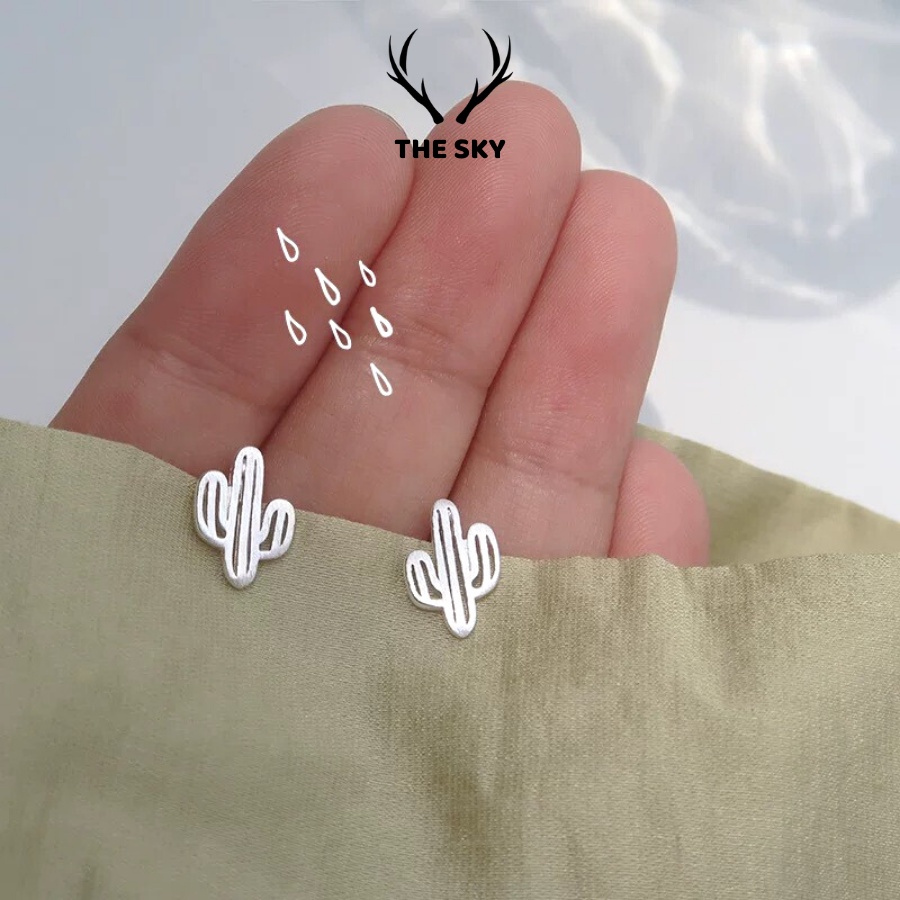 Khuyên Tai Bạc The Sky, Bông Tai Nữ Cá Tính Hình Cây Xương Rồng Phong Cách Hàn Quốc S92588