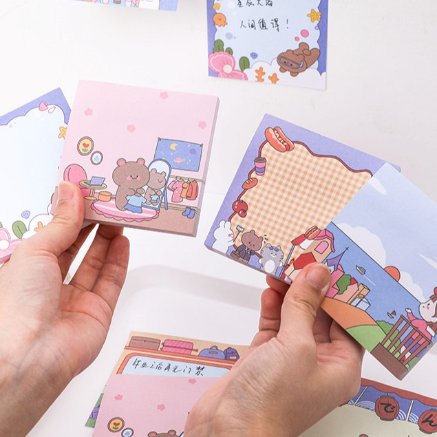 Sticky Note, Post-It Note Giấy Nhớ Hình Gấu Nâu và Cô Bé