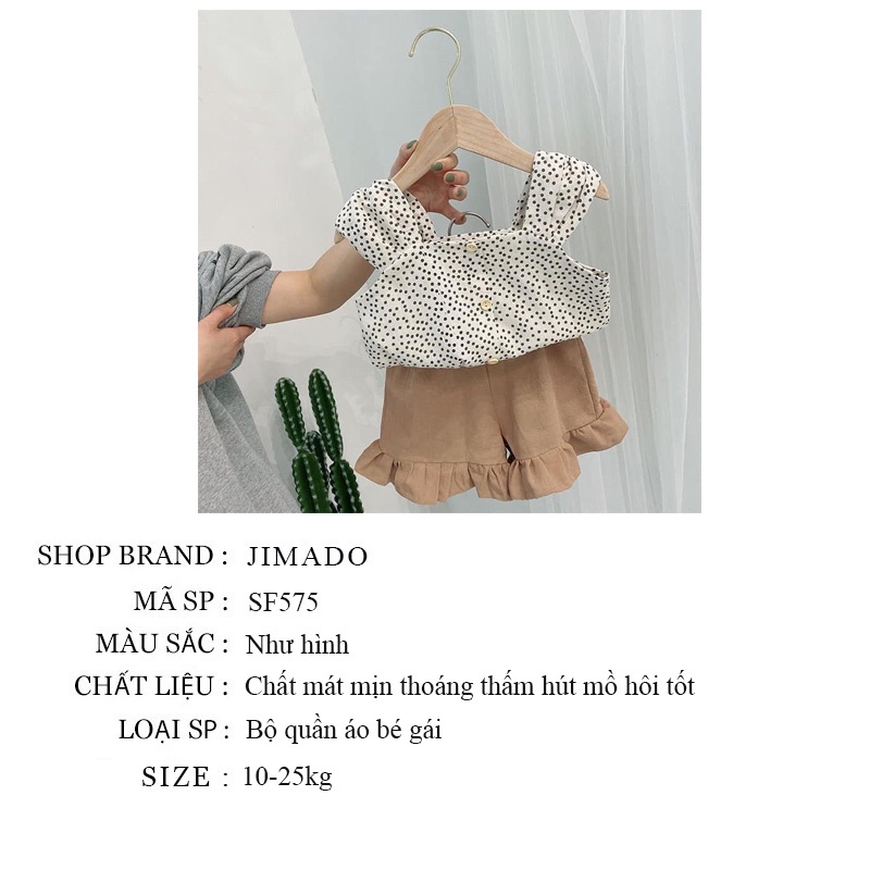 Đồ bộ trẻ em cho bé gái set bộ mùa hè áo chấm bi mix quần sooc đũi nâu cho bé xinh xắn điệu đà JIMADO SF575