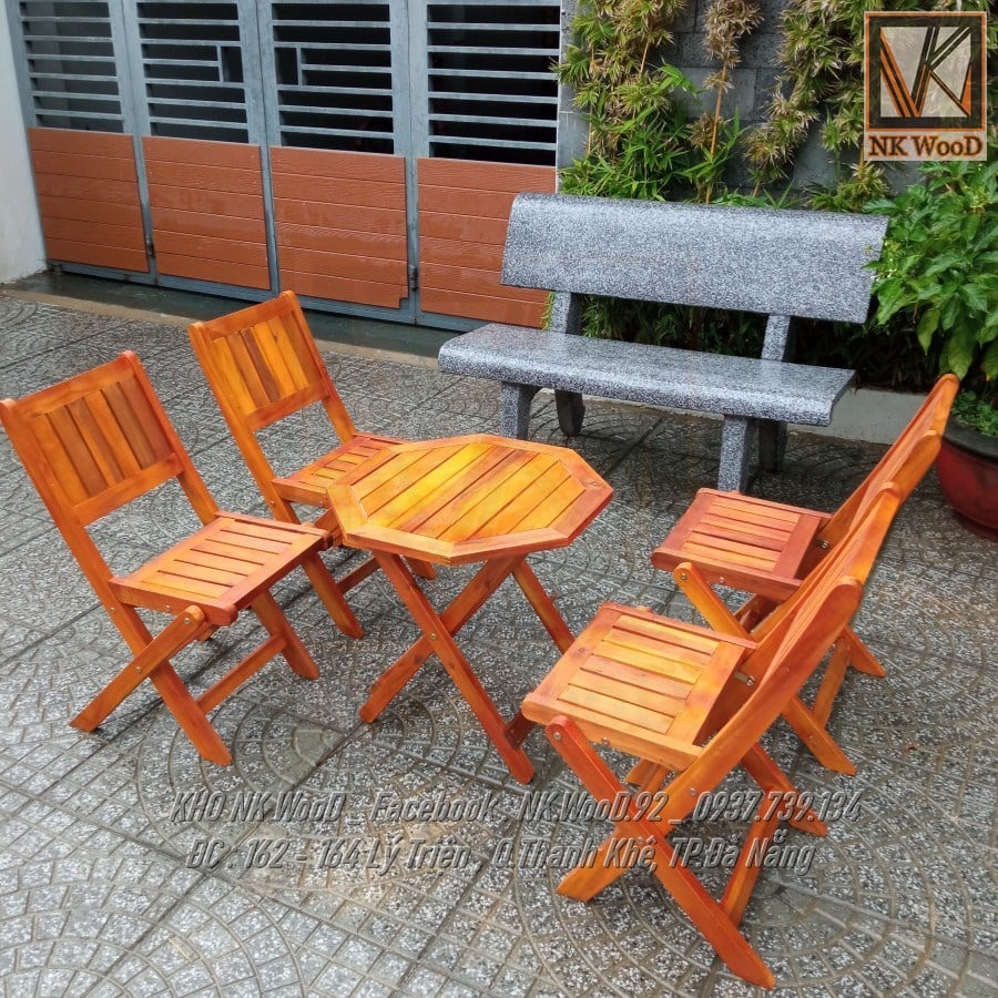 Bộ bàn ghế xếp gỗ thấp cho quán cafe, ngoài trời