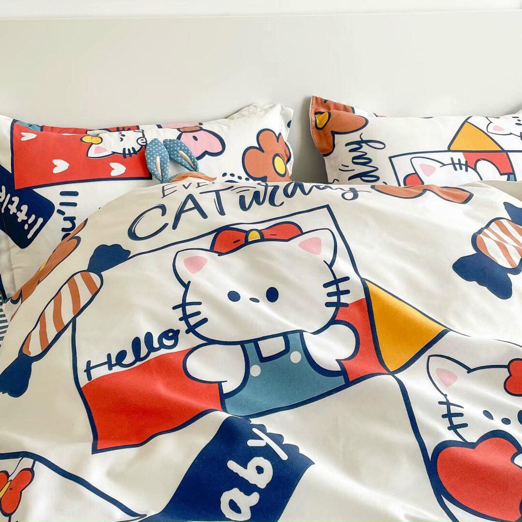 Bộ chăn ga gối Poly Cotton Hello Kitty (Tặng vỏ gối ôm) - Miễn phí bo chun mọi kích thước