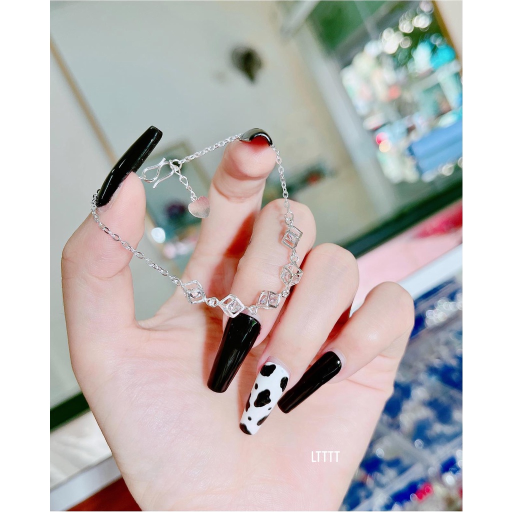 Lắc tay nữ, lắc tay bạc ta, kết hợp 5 ổ đá vuông, hàng sáng bóng đẹp
