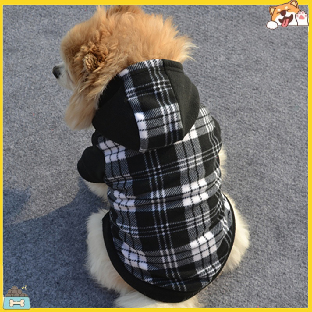 Áo hoodie họa tiết sọc vuông ấm áp dành cho chó cưng
