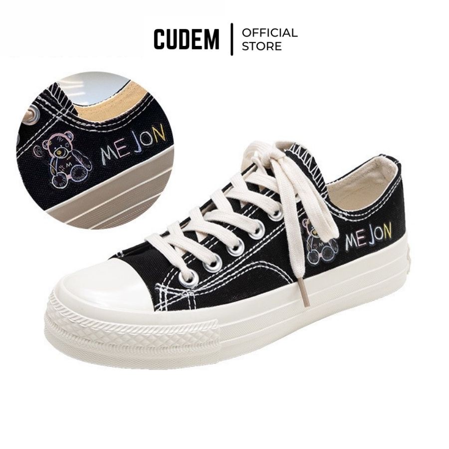 Giày nữ cổ thấp hình gấu Melon kiểu dáng thể thao bata dành cho học sinh vải canvas S38