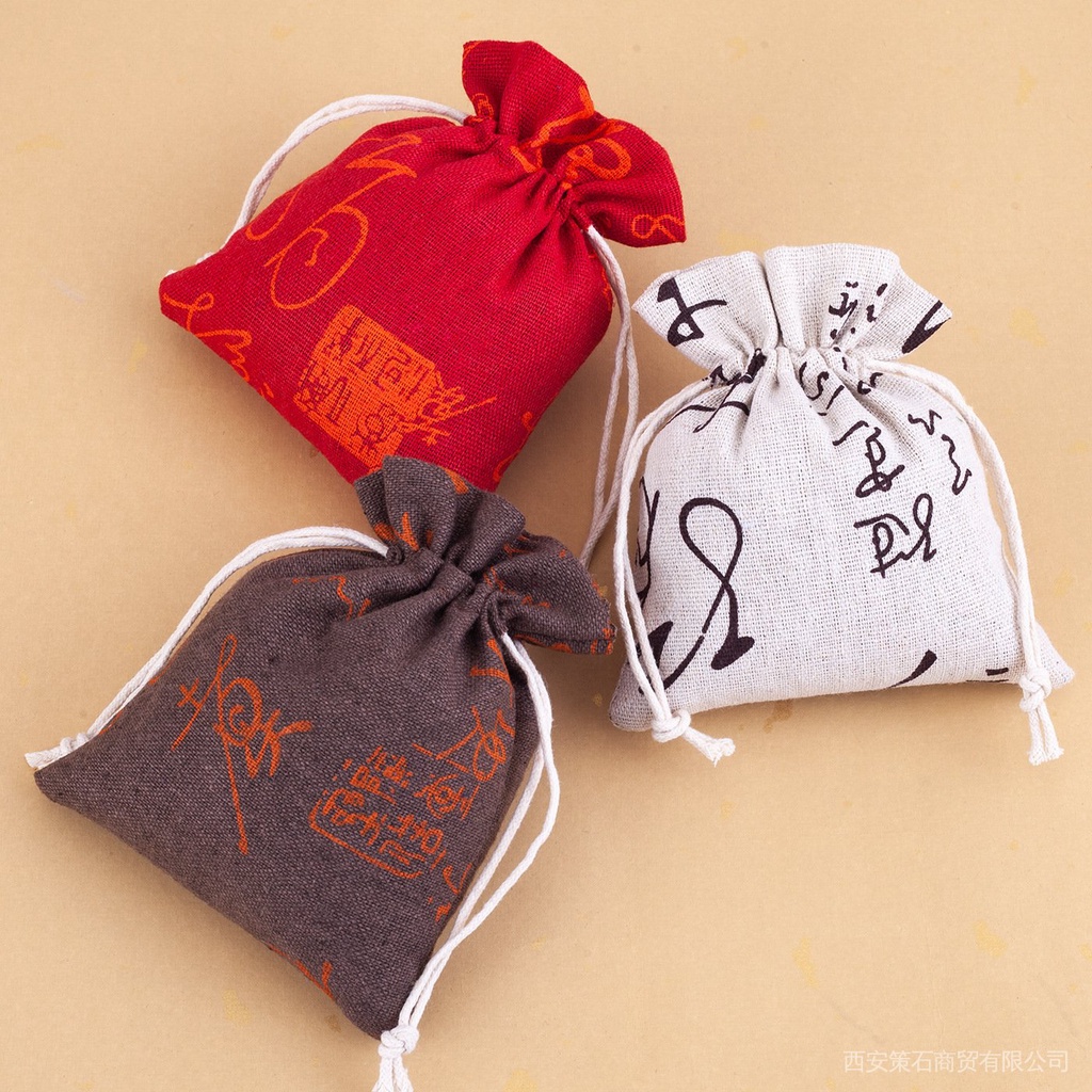 Túi cotton lanh màu trắng xanh dương có logo tùy chỉnh cho Tết Đoan Ngọ