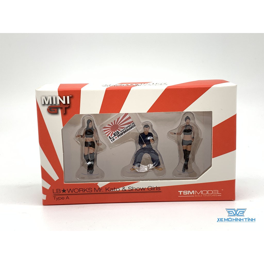 Mô Hình Nhân Vật Figure Mr.Kato &amp; Show Girls Type A 1:64 MiniGT ( 3 Figure + cầm cờ )