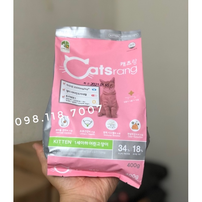 [Mã 155FMCGSALE giảm 7% - tối đa 100K đơn 500K] Hạt thức ăn cho mèo con catsrang kitten 400g và 1,5kg