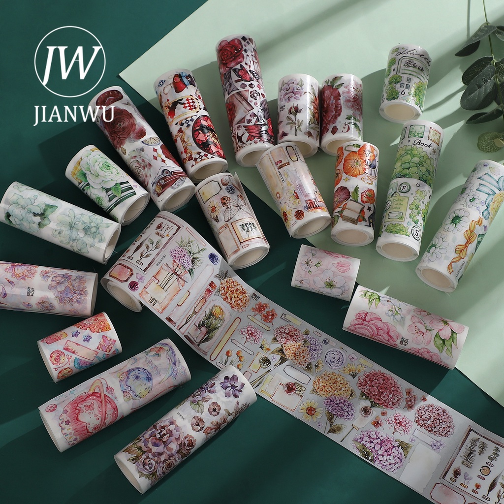 Băng Keo Washi 300cm Họa Tiết Hoa Dễ Thương Dùng Trang Trí Sổ Tay DIY