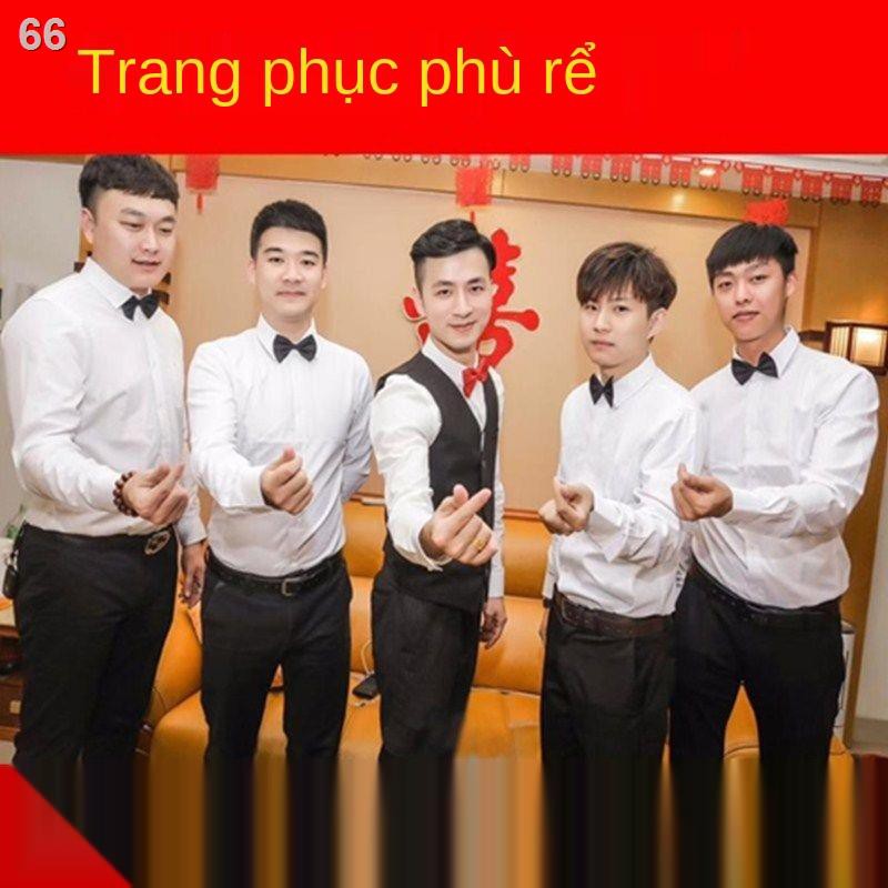 Trang phục phù rể nam anh em ăn mặc nhóm váy cưới Áo sơ mi trắng hợp với dài tay chú mỏng quầnC