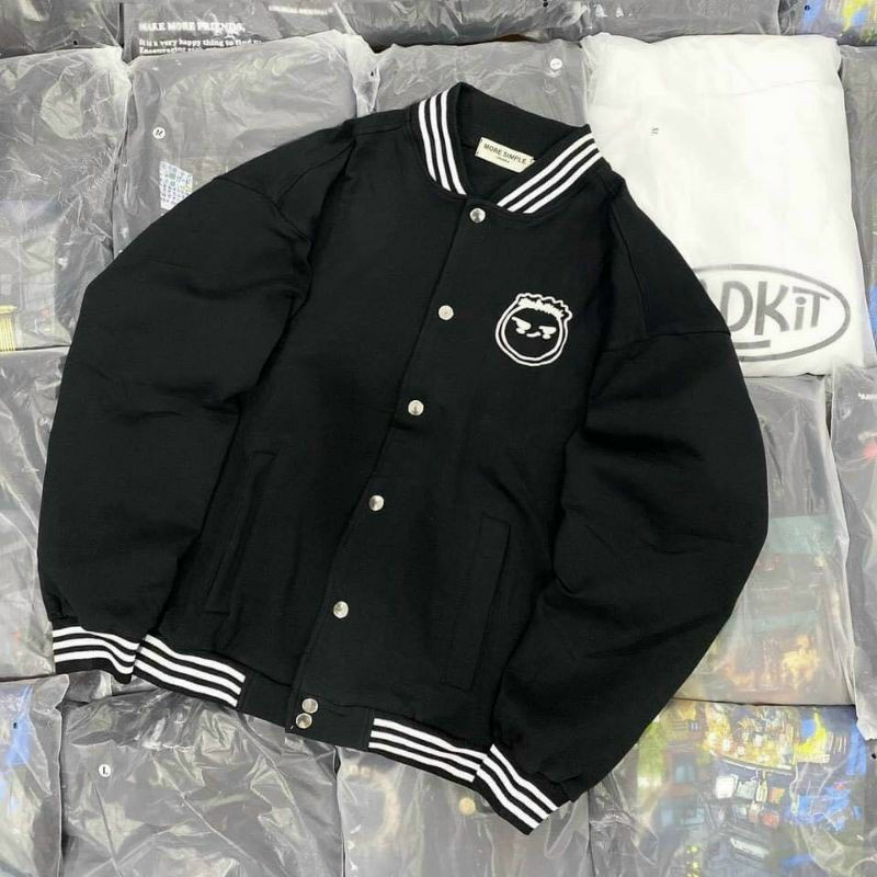 Áo Bomber Unisex form rộng logo in nổi thời trang - Áo khoác thun nỉ trơn nam nữ dài tay AK11 | BigBuy360 - bigbuy360.vn