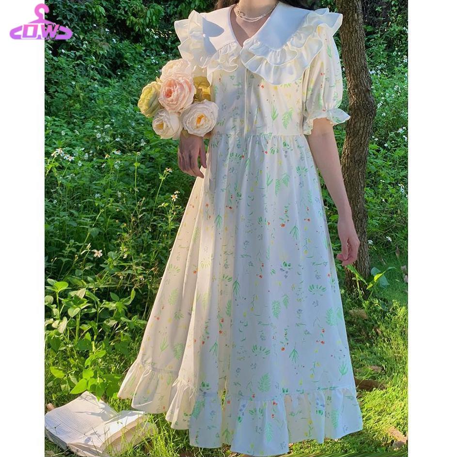Váy babydoll Đầm Midi Dáng Rộng Cổ Búp Bê Phong Cách Nhật Hàn Thời Trang Cho Nữ