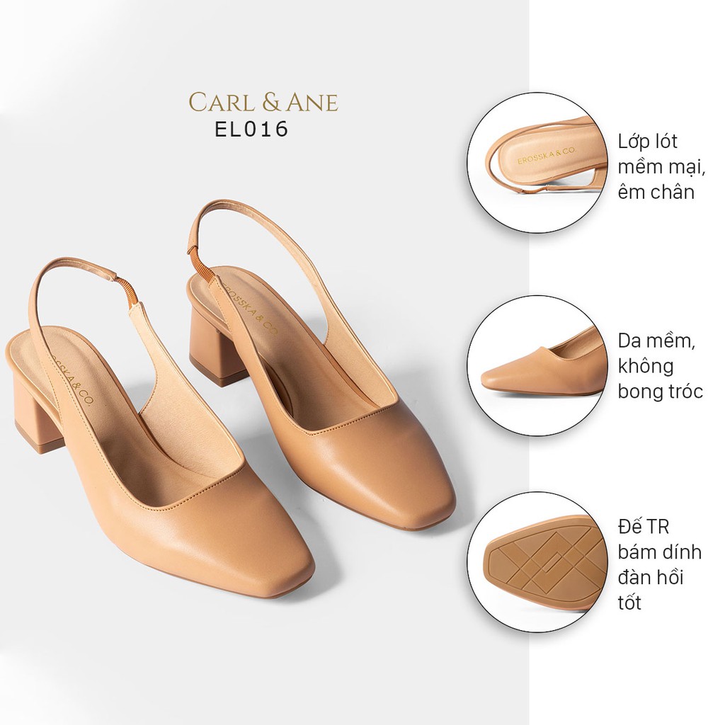 Carl & Ane - Giày cao gót  thời trang mũi vuông phối dây quai mảnh cao 5cm màu bò - EL016