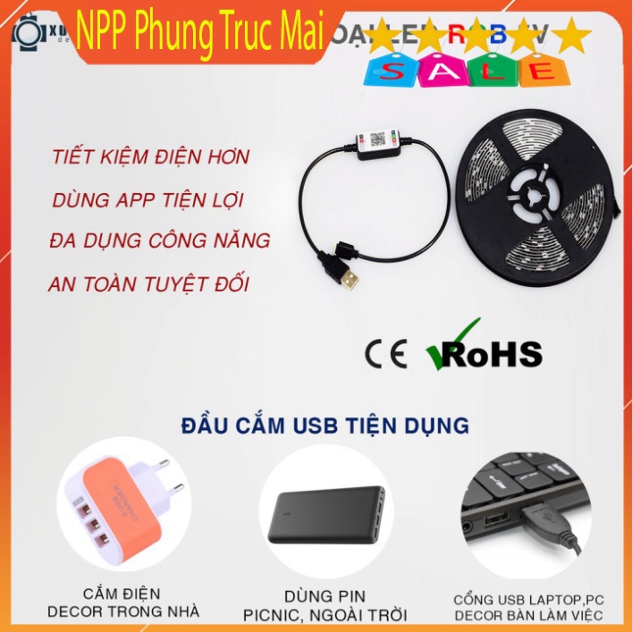 Đèn led Tiktok đổi màu RGB dùng App 5m cảm biến nhạc trang trí IP65 bọc keo silicone