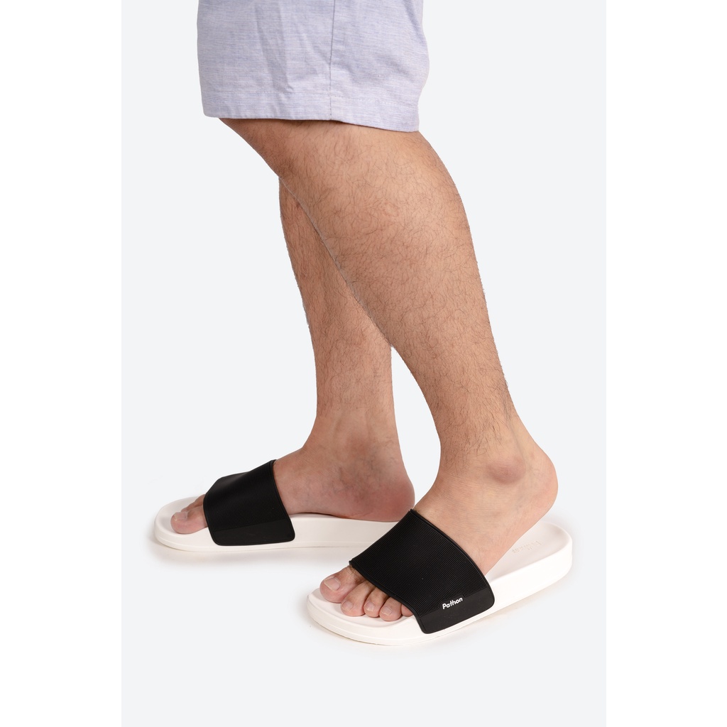 Dép nam nữ quai ngang slipper Pathon quai PVC và đế PU trắng quai đen Mẫu SD31