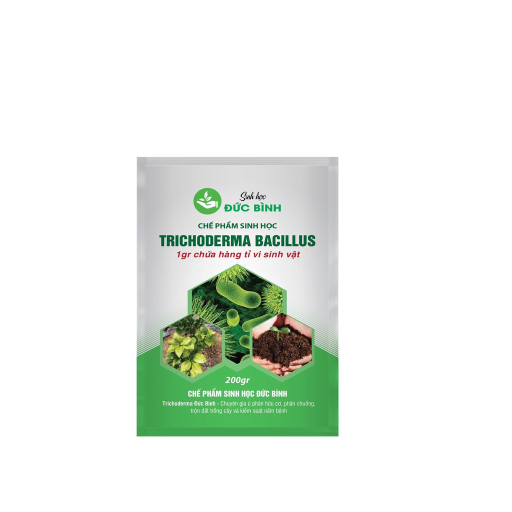 BỘ 3 GÓI  NẤM ĐỐI KHÁNG TRICHODERMA-BACILLUS.SP LOẠI 200GR Ủ PHÂN CHUỒNG, TƯỚI CÂY, ĐỐI KHÁNG NẤM BỆNH