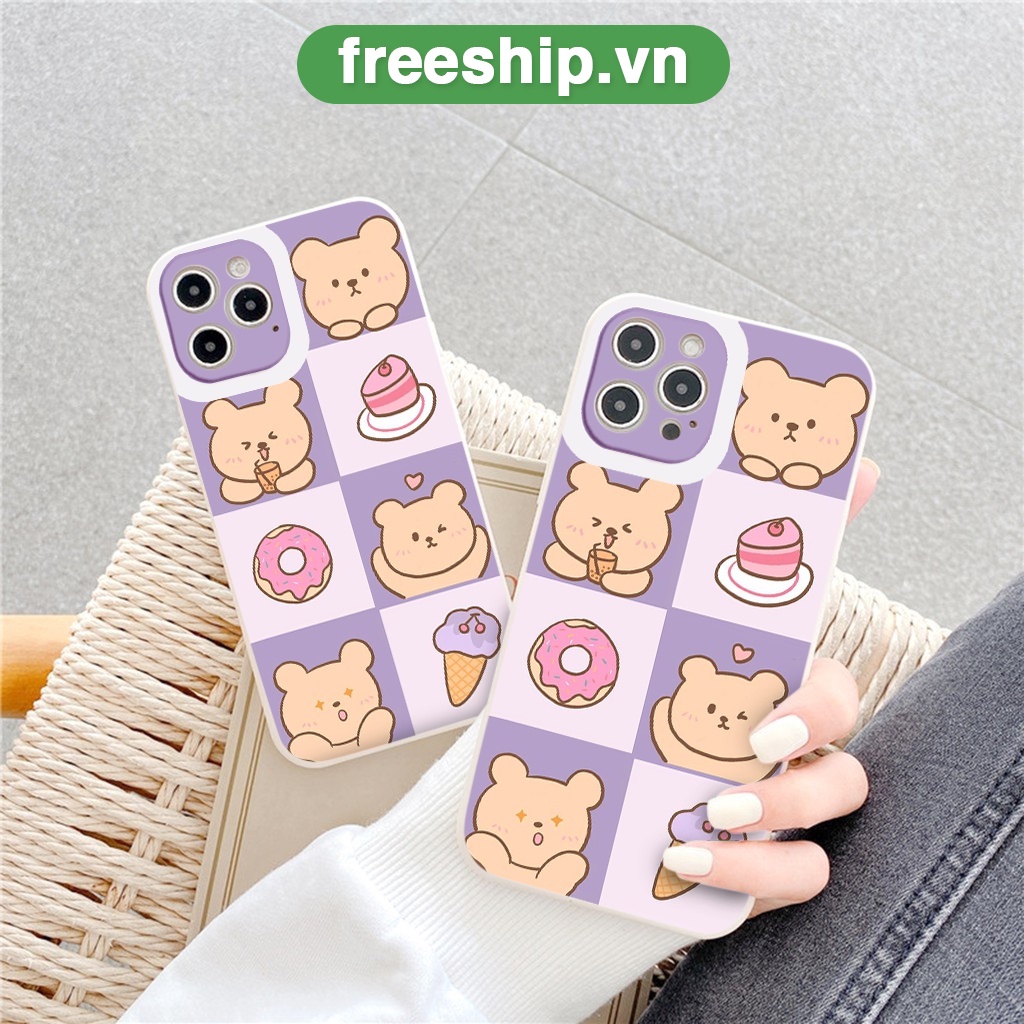 Ốp lưng iphone Bear and food cạnh vuông giả lp 12 6/6plus/6s/6splus/7/7plus/8/8plus/x/xr/xs/11/12/13/pro/max/plus/pro
