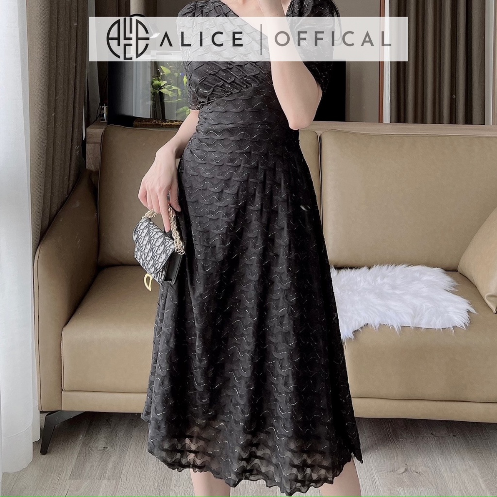 Váy Dáng Xòe Cổ Lệch ALICE Chất Vải Thun Co Giãn Thiết Kế Nhún Ngực Thanh Lịch V821