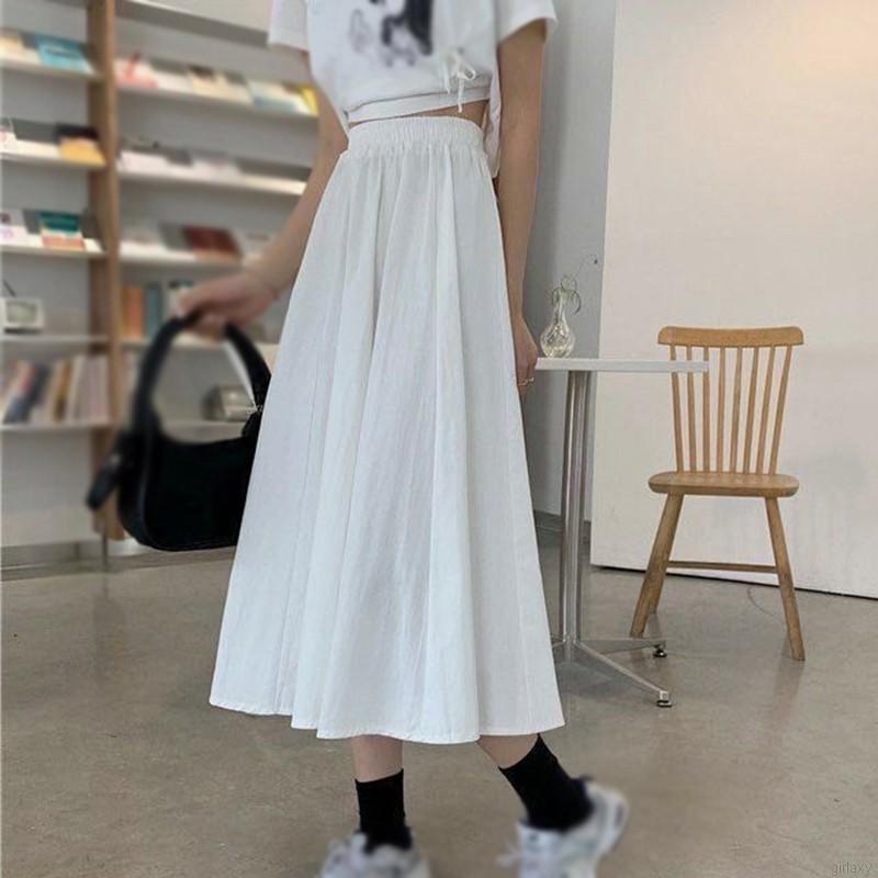 Chân Váy Midi Lưng Cao Màu Trơn Phong Cách Hàn Quốc