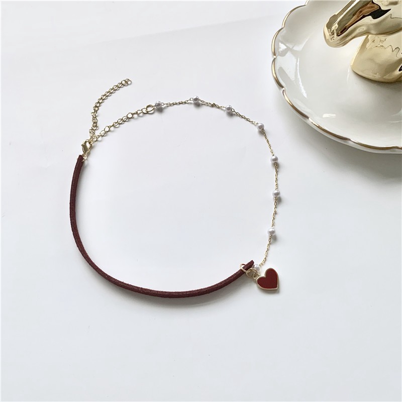 Vòng cổ hợp kim phối nhung đính ngọc trai sang trọng cho nữ