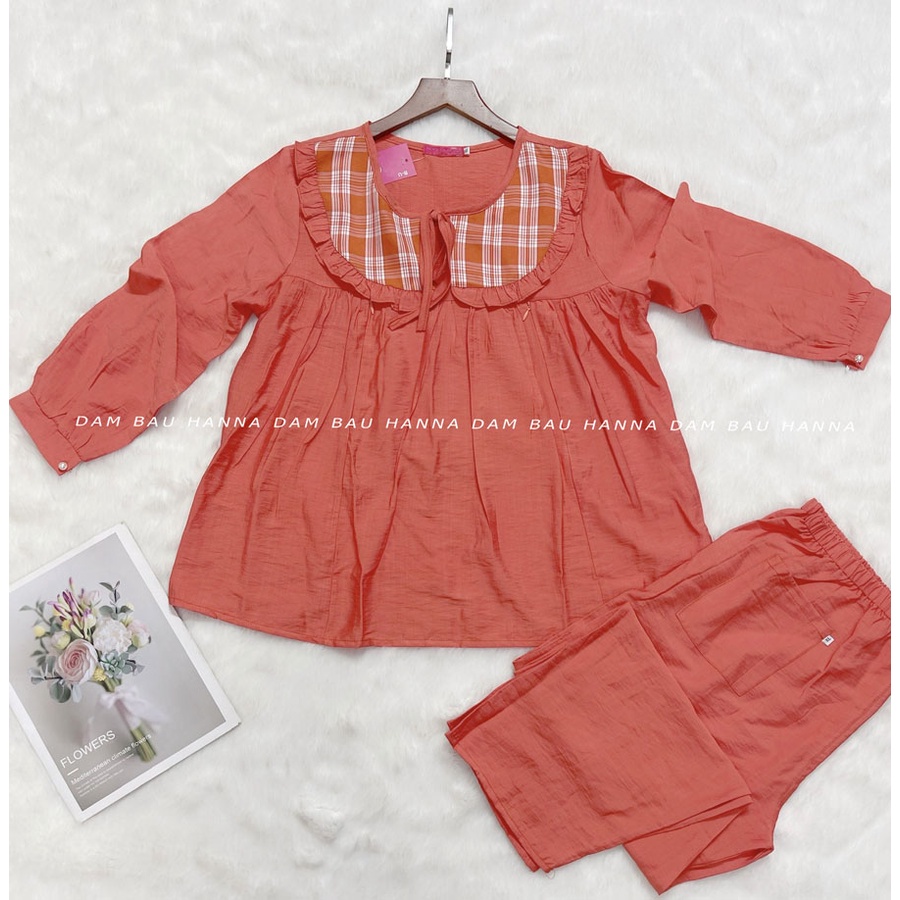 [HANNA] Đồ bộ cho mẹ đồ dài có khóa cho bé ty có size 40-80kg vải lụa xước mềm mát mùa hè nhẹ thấm mồ hôi lưng thun