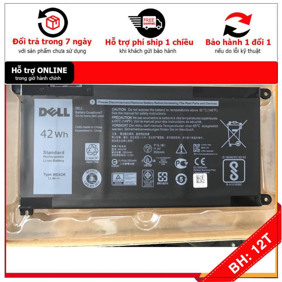 BH12TH . Pin Dell (Original)42Wh Inspiron 13 5368 5378 15 5567 5568 5578 WDX0R