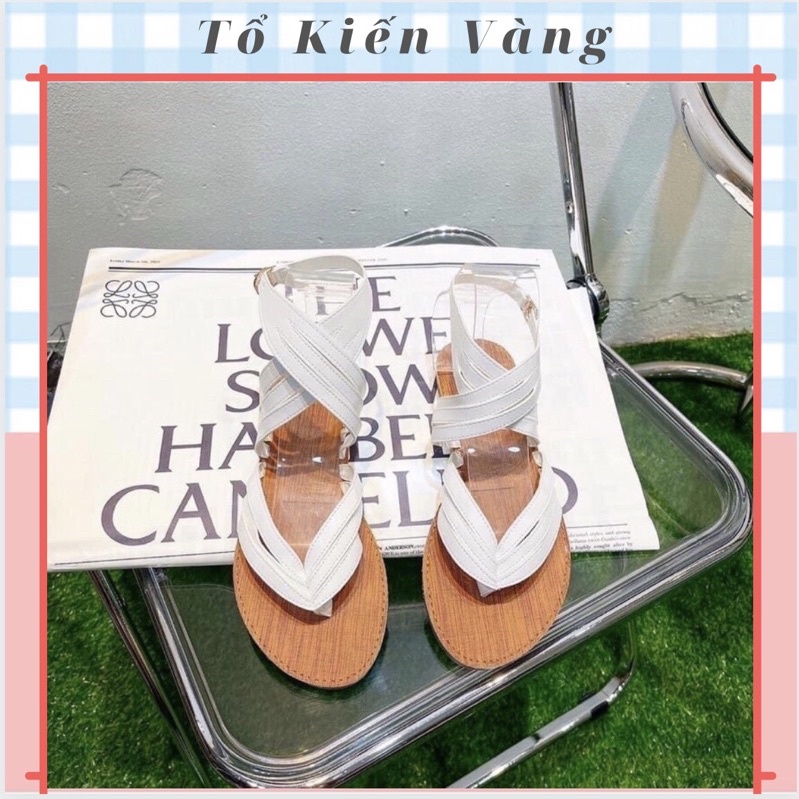 Sandal đế bệt xỏ ngón quai chéo đế gỗ thời trang,dép sandal kẹp ngón chiến binh Tổ Kiến Vàng L050