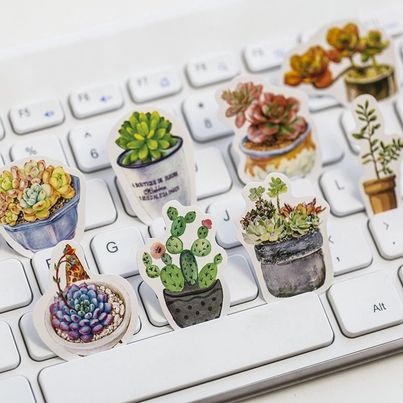 Hộp 50 sticker chậu cây cảnh trang trí sổ tay planner