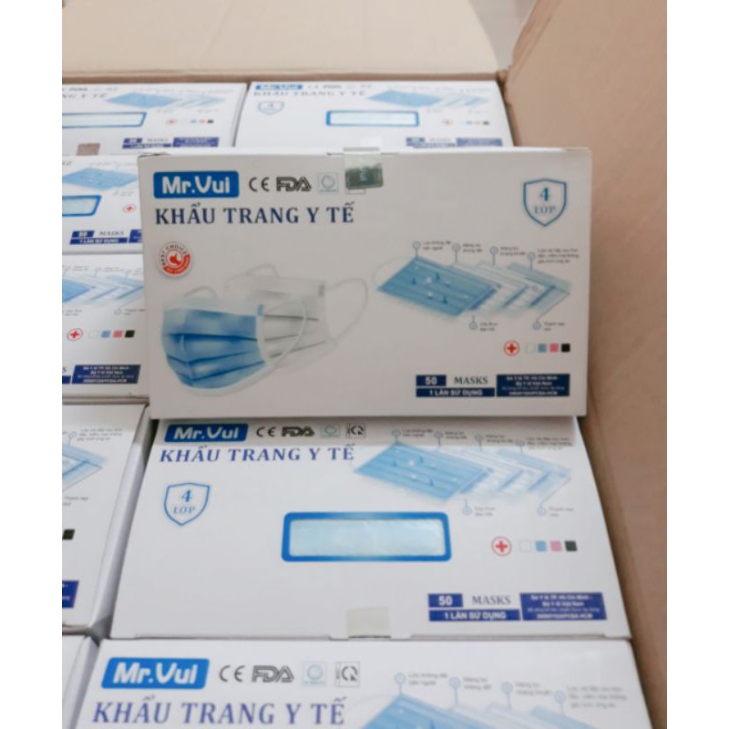 KHẨU TRANG Y TẾ 4 LỚP Mr.VUI - VẢI KHÔNG DỆT KHÁNG KHUẨN (HỘP 50 CÁI)