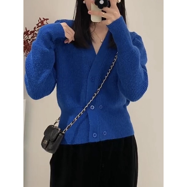 Áo Khoác Cardigan Dệt Kim Cổ Chữ V Màu Trơn Thời Trang Hàn Quốc Cho Nữ