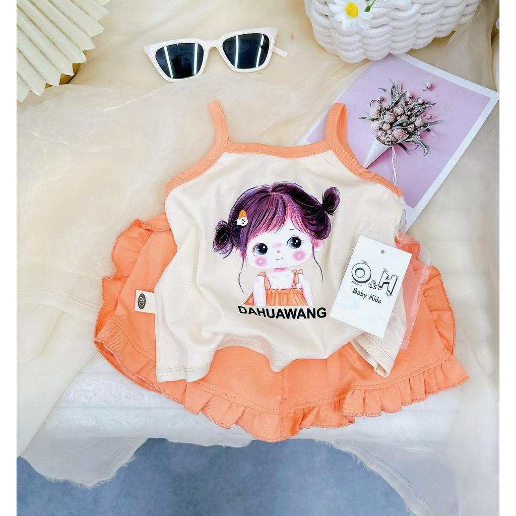 Đồ bộ bé gái, set bộ áo 2 dây cô bé DAHUAWANG chất zip hàn mềm mại cho bé
