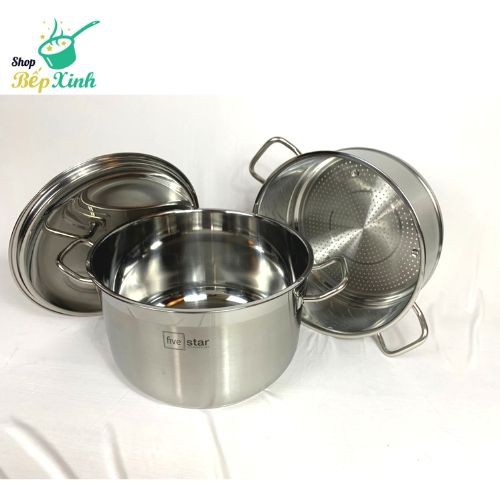 Bộ xửng hấp 1 đáy inox 430 H.T cook bếp từ nắp kính tặng 2 muỗng canh ( 28cm / 30cm )