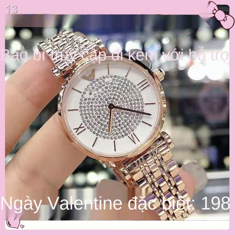 ✎✼2021 mới đích thực Đồng hồ nữ Armani Gypsophila Thời trang Kim cương chống thấm nước dây thép thạch anh