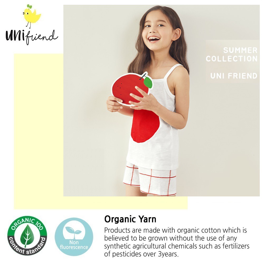 UNIFRIEND Kids Pajamas Girls Sleepwear Clothes Set Home Wear, String Sleeveless 100% Organic, Girls Pyjamas Nightwear