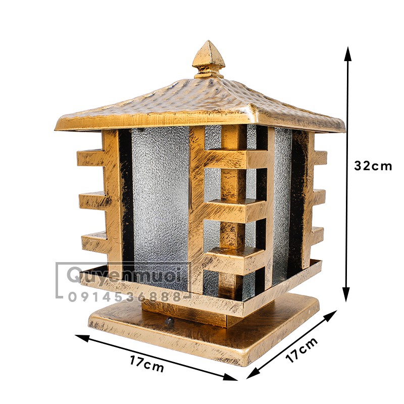 Đèn Trụ Cột Cổng Vuông Mầu Đồng 20x20cm DTC/200